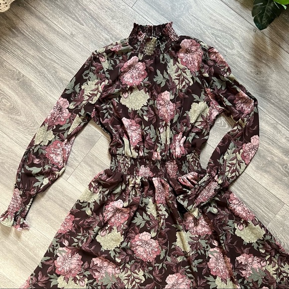 Nanette Lepore floral high neck high-low smocked chiffon dress size 8 - Picture 13 of 14